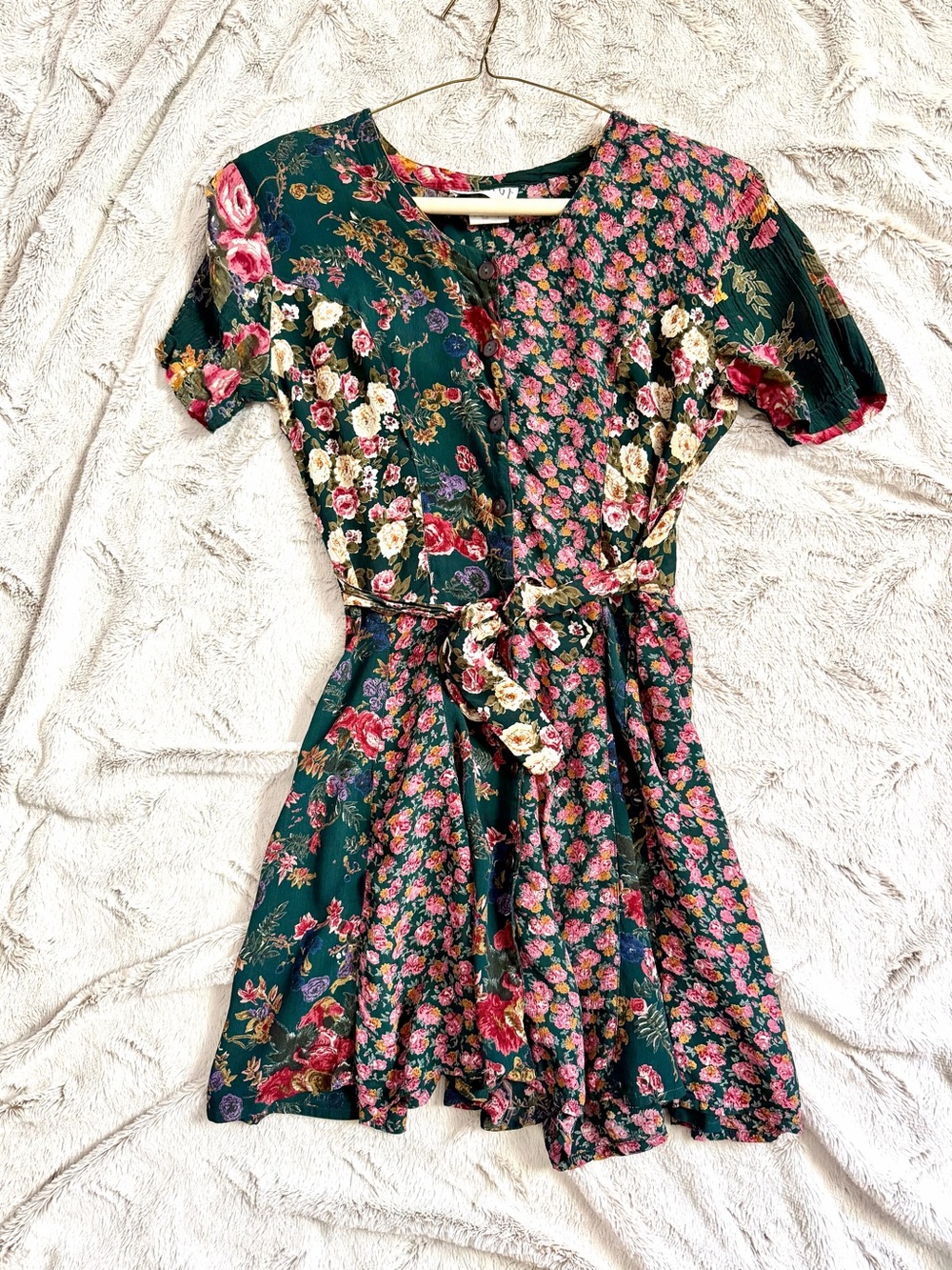 Vintage 90s Rampage Rayon Mixed Floral Tie Waist Mini Dress Size 7 Whimsigoth